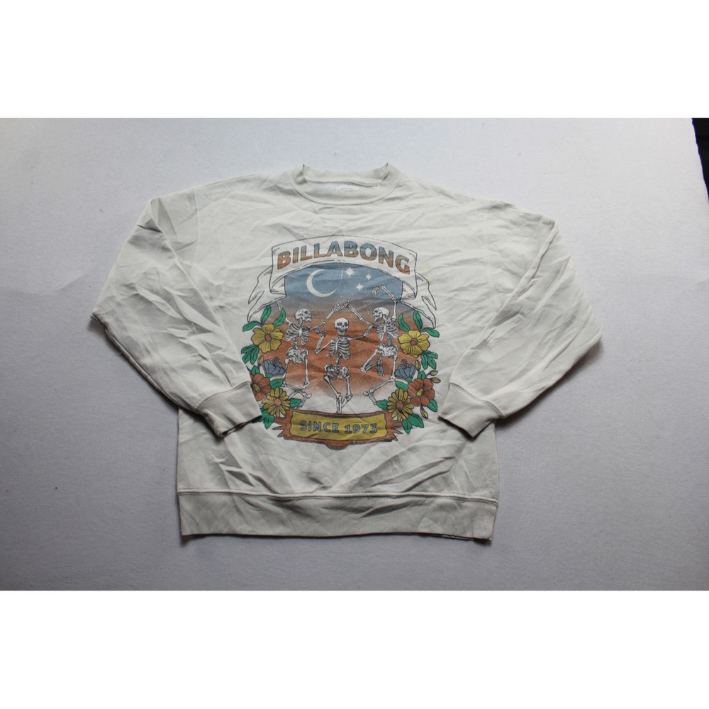 Billabong Sweatshirt Mens Size Large White Good Dancing Skeletons Graphic Crew